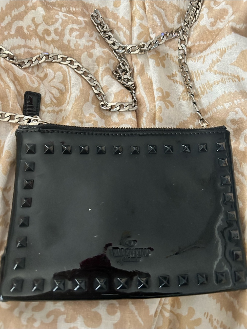 Valentino Patent Studded Crossbody Pouch Bag - Black